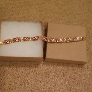 Vintage Italian Micro mosaic LInk Gold Tone Bracelet